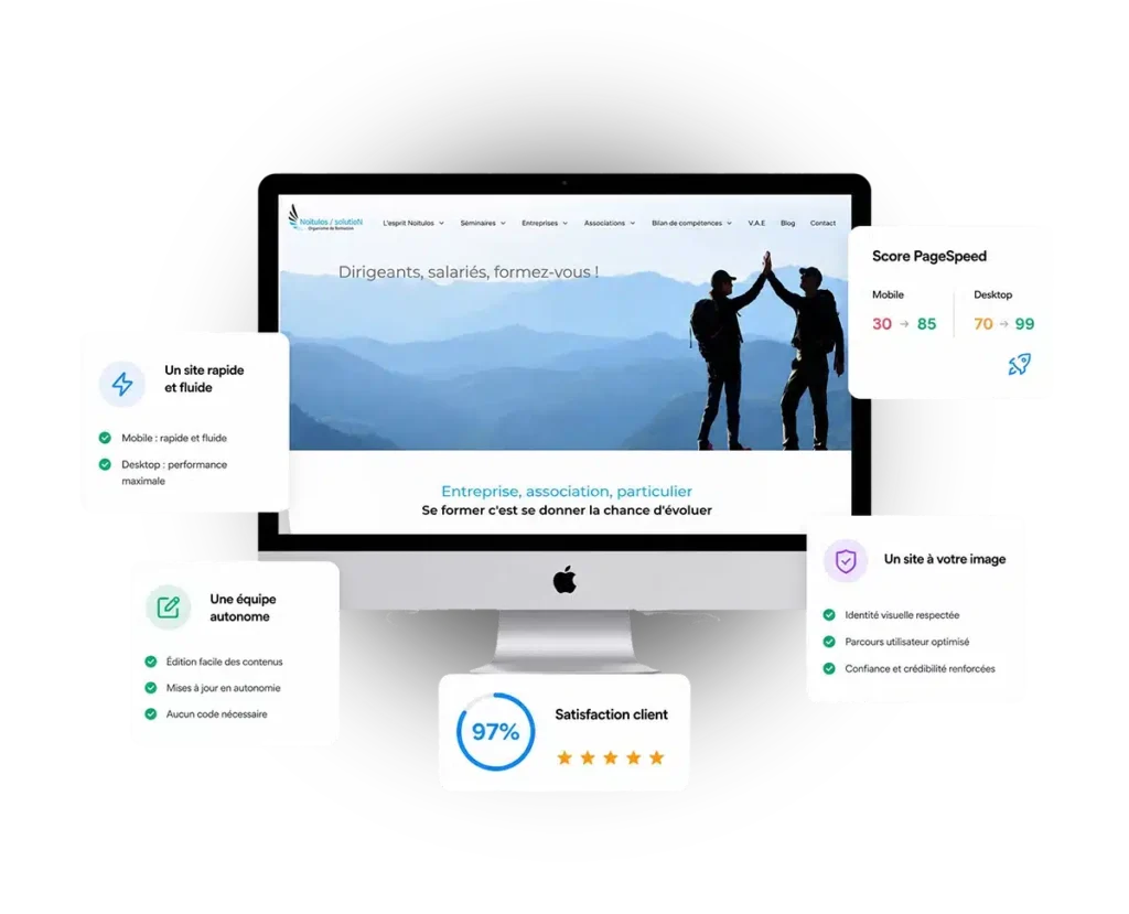 Site web de l'organisme de formation Noitulos Solution dont les performances ont été optimisées par l'agence web Du Web dans les épinards.