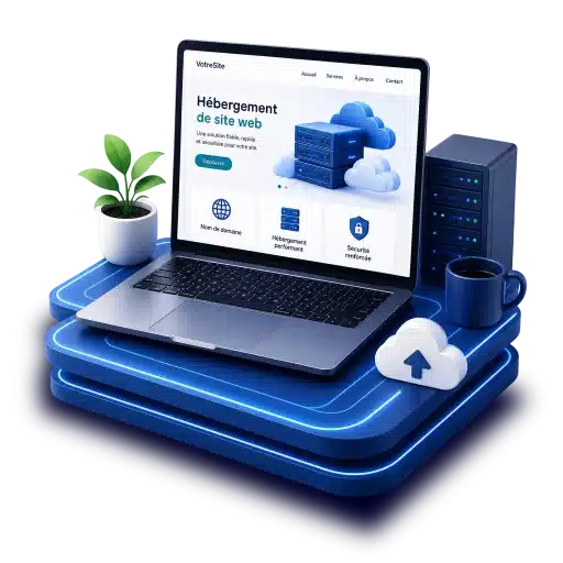 Serveur d'hébergement web surveillé, symbolisant un site rapide et disponible en continu